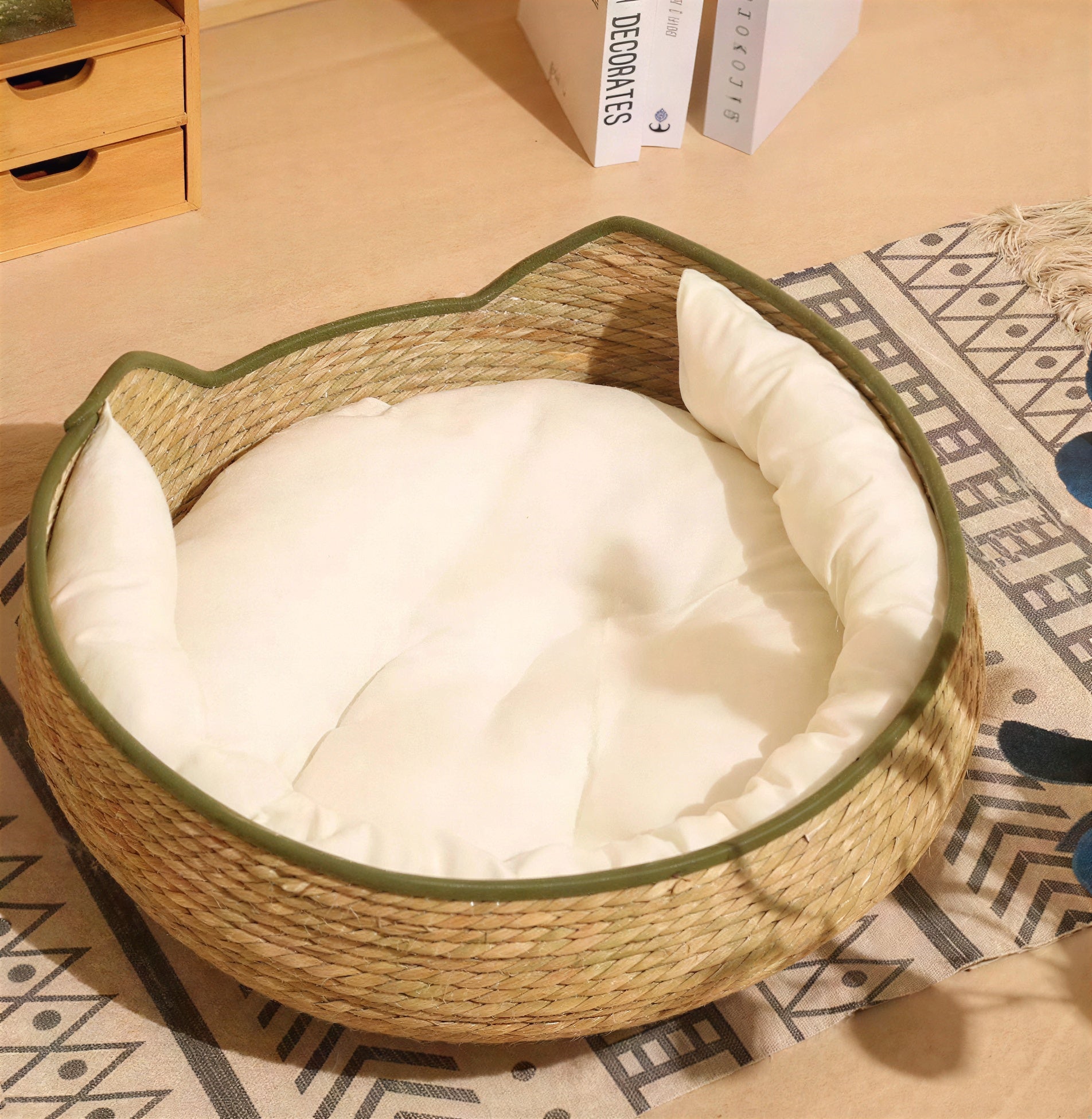 Zenvra rattan cat scratching board with cozy pet nest bed, natural woven design ideal for feline comfort and play.