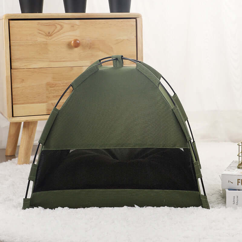 Cooling Zenvra cat tent bed with a cozy pet sofa house, featuring breathable fabric and a comfortable resting space for cats.
