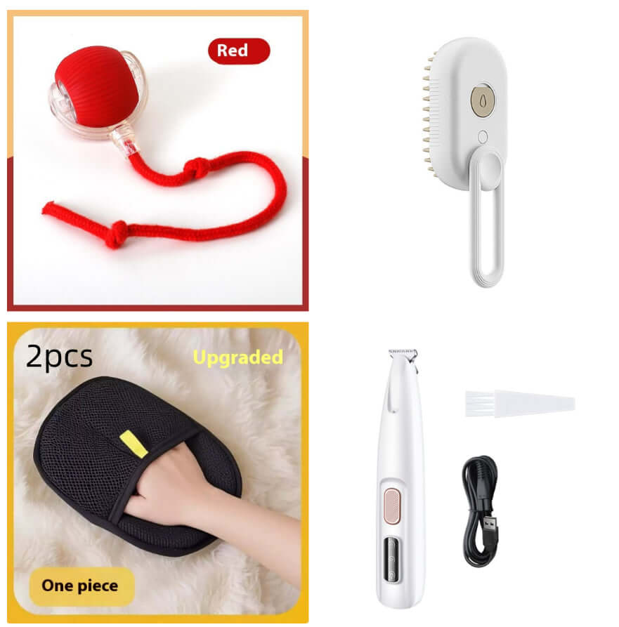 Zenvra electric steam pet grooming brush with hair removal comb showing steam vents and ergonomic handle for efficient pet hair grooming.
