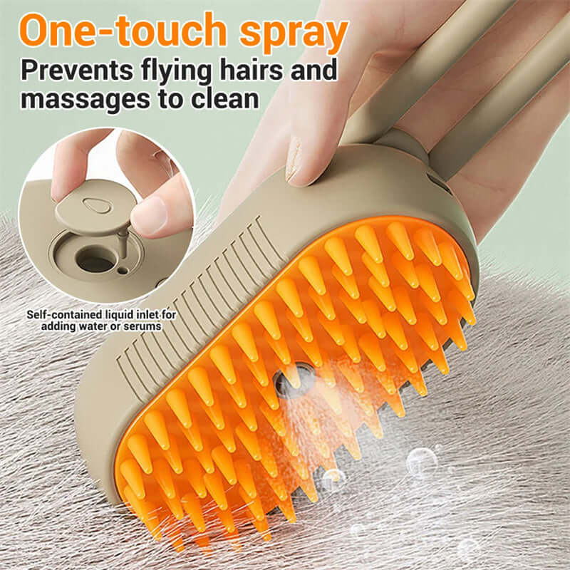 Zenvra electric steam pet grooming brush with a sleek design for hair removal and gentle pet hair cleaning.