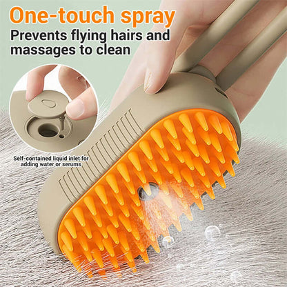 Zenvra electric steam pet grooming brush with a sleek design for hair removal and gentle pet hair cleaning.
