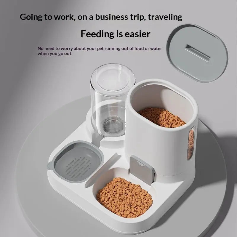 Zenvra automatic cordless anti-tip pet feeder bowl with stainless steel dish and secure base, designed to prevent tipping and spills.
