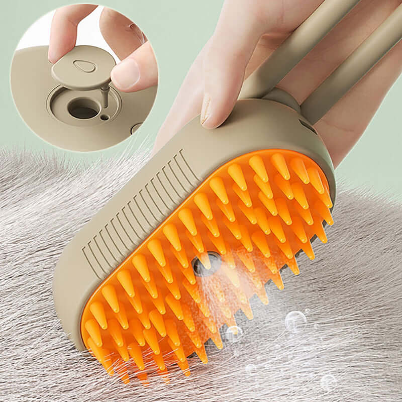 Zenvra electric steam pet grooming brush with hair removal comb showing a sleek design and steam vents for easy pet hair grooming