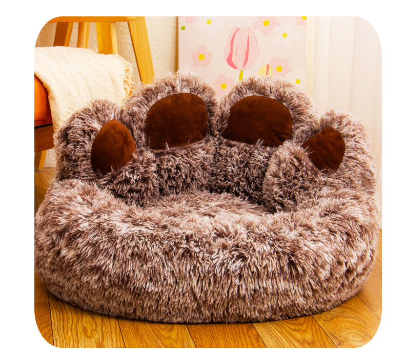Zenvra cute bear paw pet bed with soft, cozy fabric and raised edges, designed for small dogs and cats to rest comfortably.