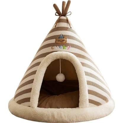 Zenvra warm round knitted Santa pet bed with cozy winter design, ideal for small dogs and cats to stay comfortable.