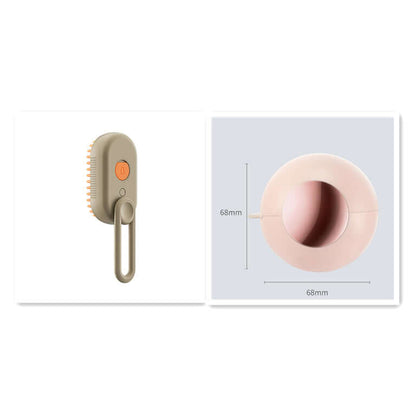 Zenvra electric steam pet grooming brush with hair removal comb, showing the sleek design and steam vents for efficient pet hair removal.