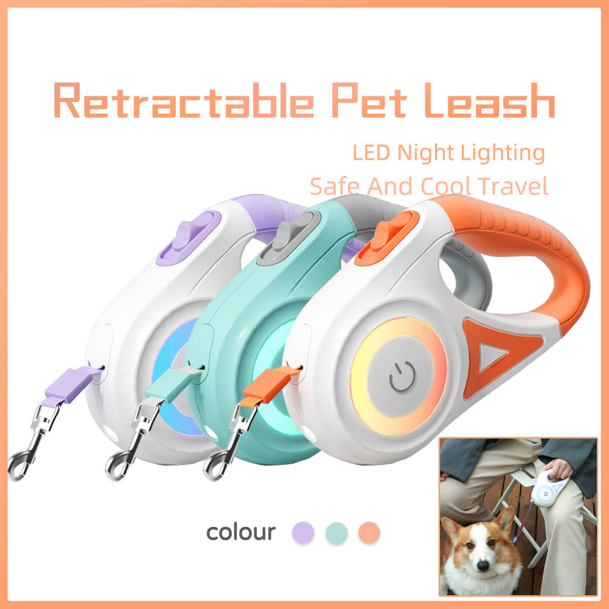 Zenvra retractable dog leash with automatic traction rope, adjustable length, and comfortable handle for outdoor walks.