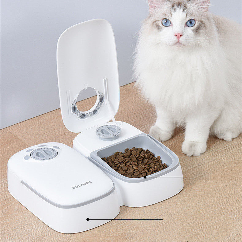Zenvra automatic timing pet feeder for puppies and dogs, showing digital display and food tray for scheduled feeding.