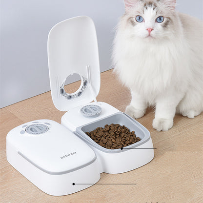 Zenvra automatic timing pet feeder for puppies and dogs, showing digital display and food tray for scheduled feeding.