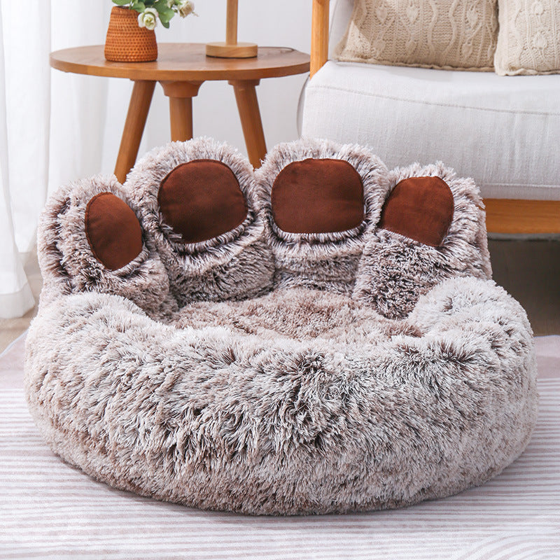 Cute bear paw-shaped Zenvra dog nest cozy pet bed with soft, plush interior and round design for small dogs and cats.