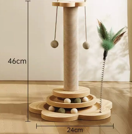 Zenvra wear-resistant cat scratching post with durable surfaces, designed as a pet toy for scratching and play.