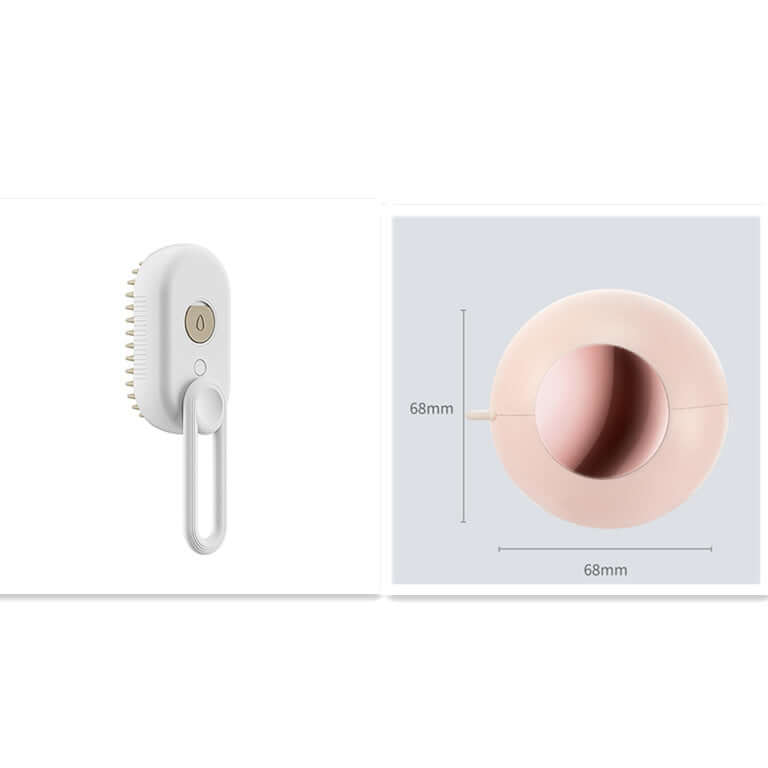 Zenvra electric steam pet grooming brush with hair removal comb, showing the handheld device and grooming bristles for pet hair removal.
