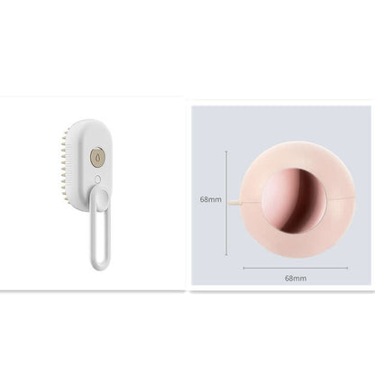 Zenvra electric steam pet grooming brush with hair removal comb, showing the handheld device and grooming bristles for pet hair removal.