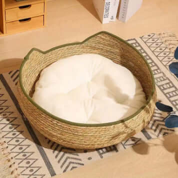 Zenvra rattan cat scratching board with a cozy pet nest bed, suitable for cats to scratch and rest comfortably.