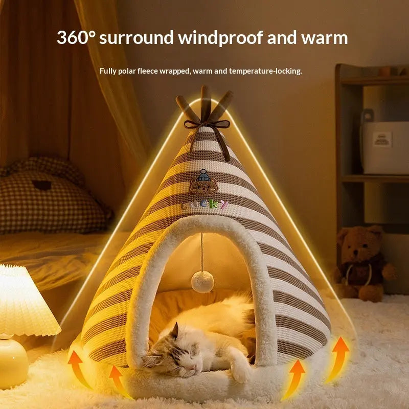 Zenvra warm round knitted Santa pet bed for winter, cozy and soft, featuring festive red and white design with plush interior.