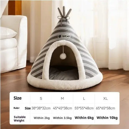 Zenvra warm round knitted Santa pet bed for winter, cozy and plush with festive red and white Santa design for small pets.