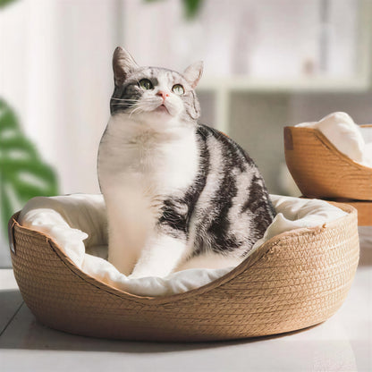 Rattan cat scratching board and pet nest bed by Zenvra, featuring a cozy, natural rattan design for feline comfort and play.