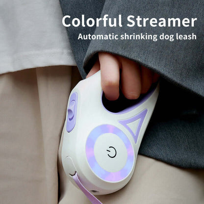 Zenvra retractable dog leash with automatic traction rope, showing a close-up of the leash retracted and ready for walking.
