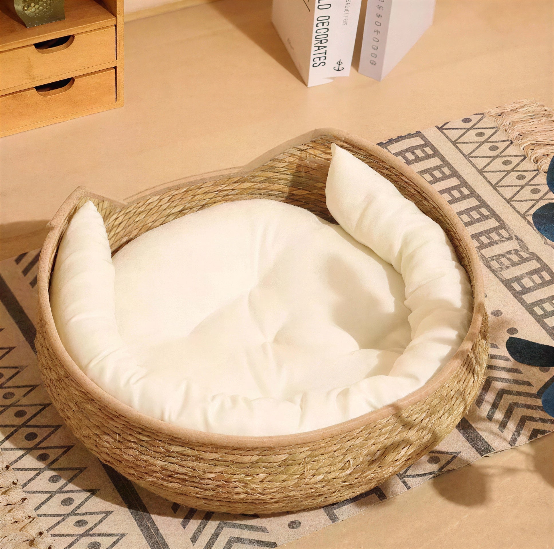 Rattan cat scratching board and pet nest bed from Zenvra, featuring natural woven rattan design and cozy lounging area.