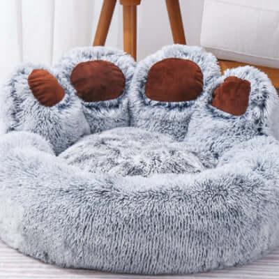 Zenvra cute bear paw dog nest cozy pet bed with soft plush fabric and paw print design, ideal for small dogs and cats.