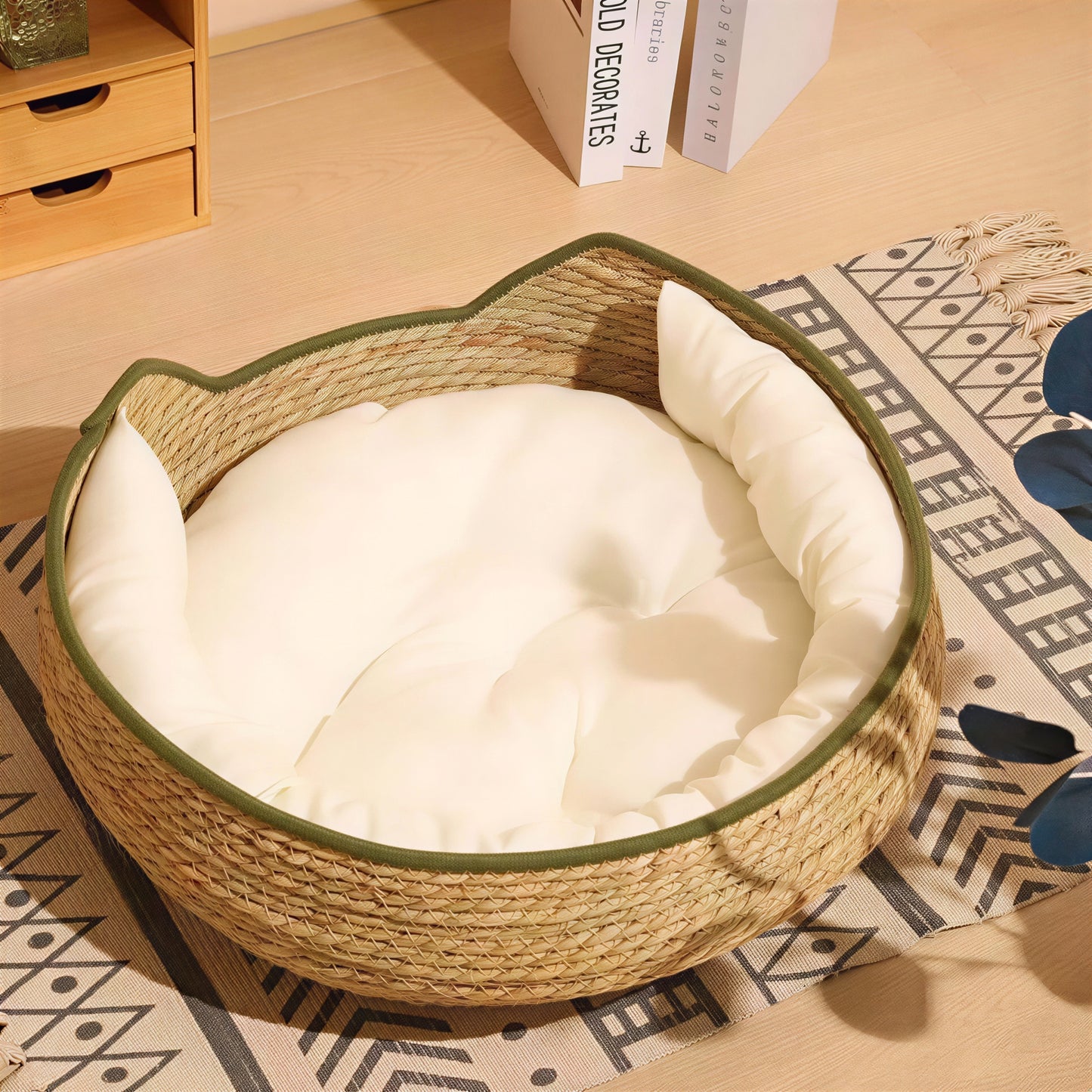 Rattan cat scratching board and pet nest bed by Zenvra, showing a cozy, natural rattan structure for cats to scratch and rest comfortably.