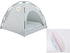 Cat cooling mat for pets inside a soft pet tent with a grooming brush beside it.