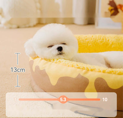 Washable four seasons pet bed for dogs and cats by Zenvra, showing a cozy, plush interior with a durable outer cover.
