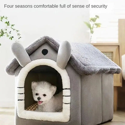 Soft washable pet house bed nest by Zenvra, with cozy interior and removable cover, designed for comfortable dog resting.