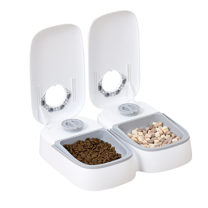Zenvra automatic pet feeder for puppies and dogs, digital timer with food dispensing tray, ideal for scheduled feeding.