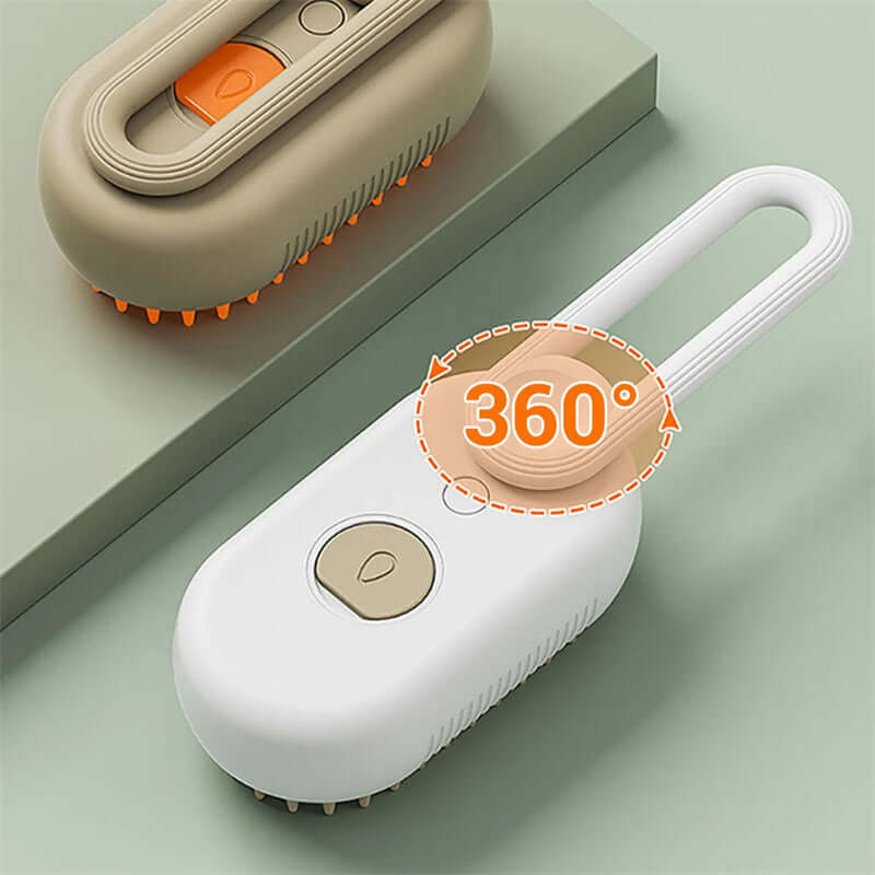 Zenvra electric steam pet grooming brush with hair removal comb, showcasing its sleek design and grooming bristles for pet fur care.
