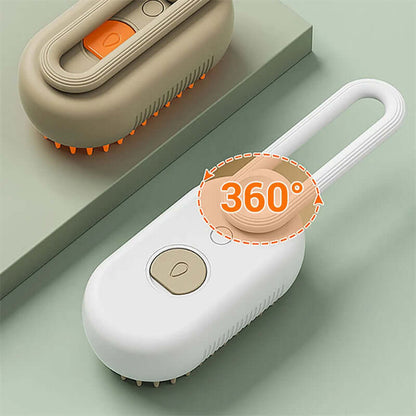 Zenvra electric steam pet grooming brush with hair removal comb, showcasing its sleek design and grooming bristles for pet fur care.