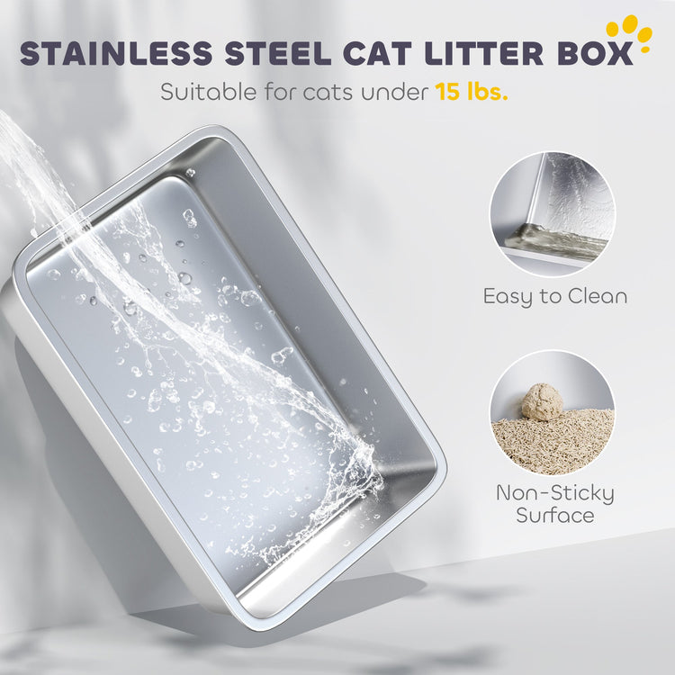Extra Large Stainless Steel Litter Box, Enclosed Cat Litter Box with Scoop, Deodorizer Bag, Sand Drop Pedal - Zenvra
