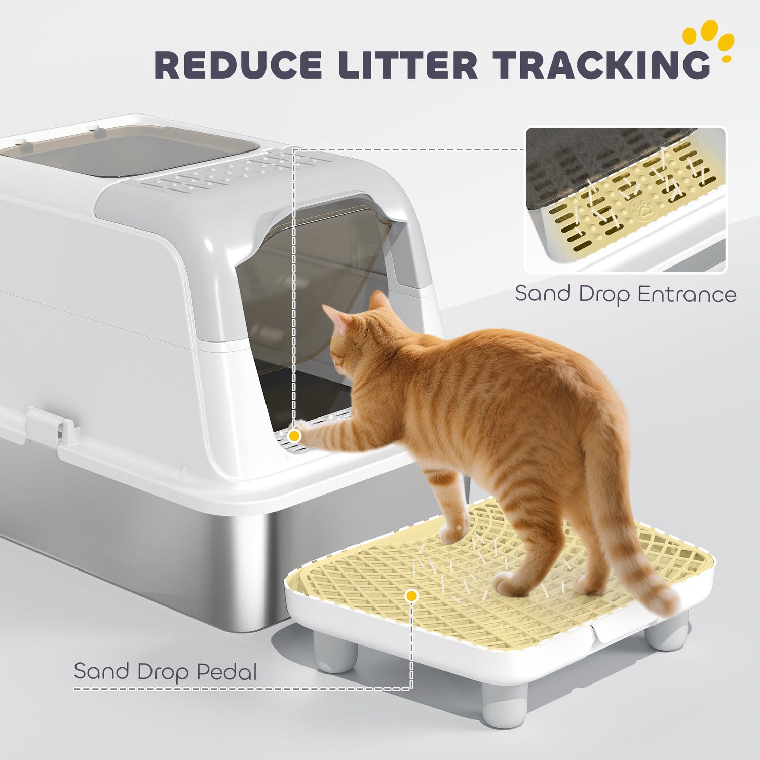 Extra Large Stainless Steel Litter Box, Enclosed Cat Litter Box with Scoop, Deodorizer Bag, Sand Drop Pedal - Zenvra