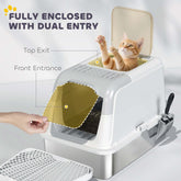 Extra Large Stainless Steel Litter Box, Enclosed Cat Litter Box with Scoop, Deodorizer Bag, Sand Drop Pedal - Zenvra