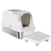 Extra Large Stainless Steel Litter Box, Enclosed Cat Litter Box with Scoop, Deodorizer Bag, Sand Drop Pedal - Zenvra