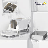 Extra Large Stainless Steel Litter Box, Enclosed Cat Litter Box with Scoop, Deodorizer Bag, Sand Drop Pedal - Zenvra