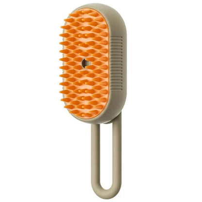 Zenvra electric steam pet grooming brush with hair removal comb showing the brush head and steam mechanism in use.