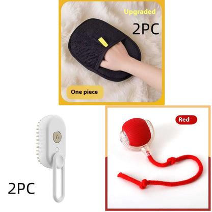Zenvra electric steam pet grooming brush with hair removal comb, showing the sleek design and cleaning bristles for effective pet hair removal.