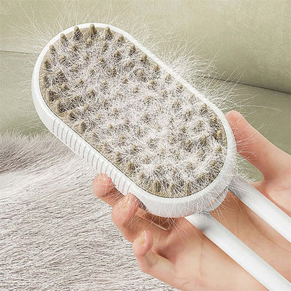 Zenvra electric steam pet grooming brush with hair removal comb and ergonomic handle, ready for grooming pets.