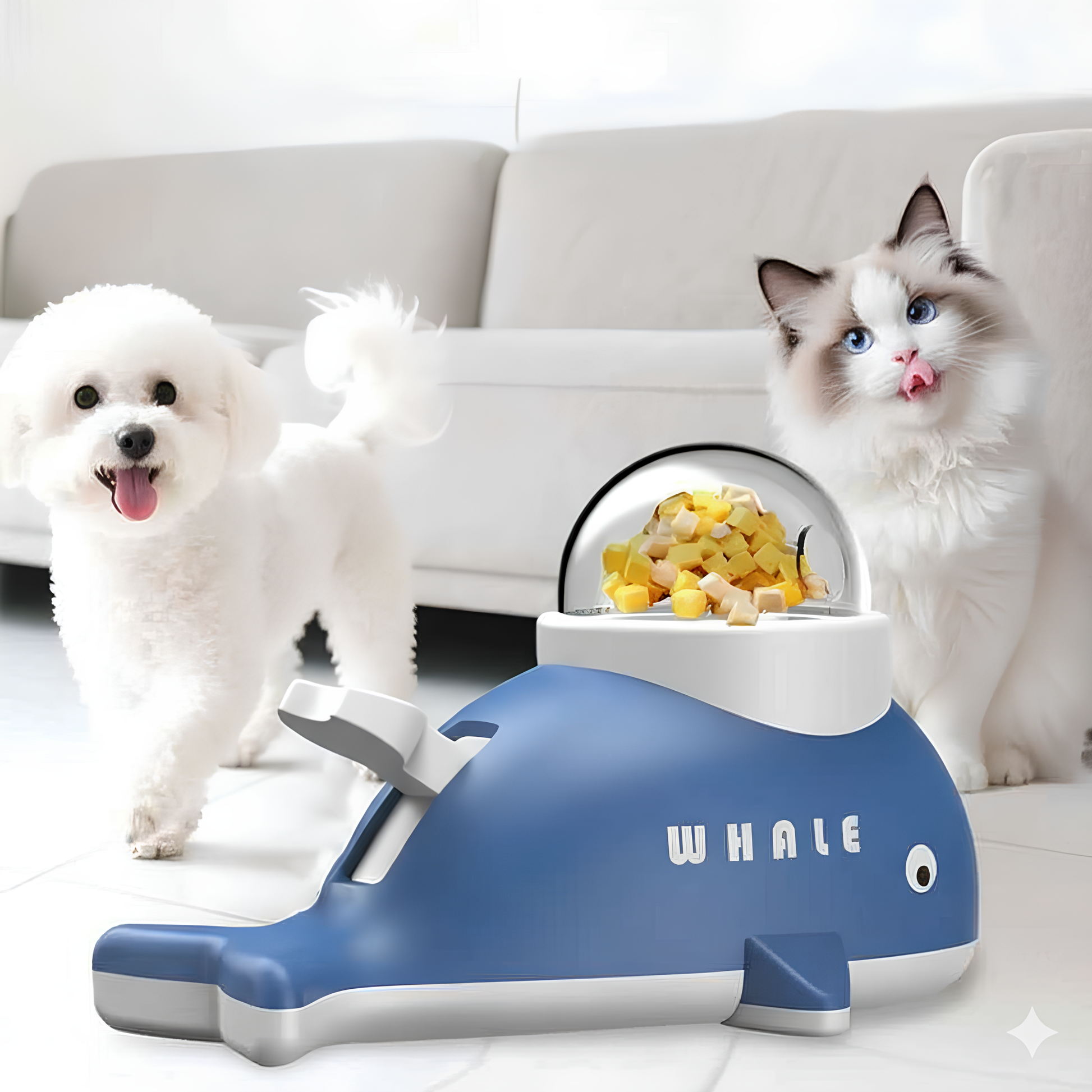 Zenvra whale-shaped interactive pet treat dispensing toy with textured surface and durable design for dogs.