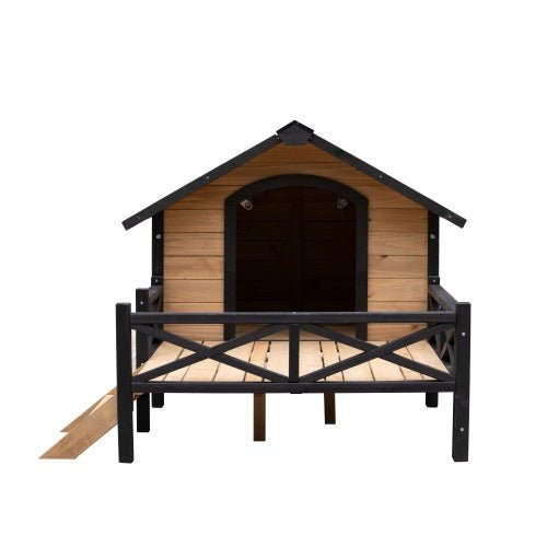 Outdoor Large Cabin Style Wooden Kennel With Porch - Zenvra
