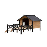 Outdoor Large Cabin Style Wooden Kennel With Porch - Zenvra
