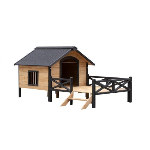 Outdoor Large Cabin Style Wooden Kennel With Porch - Zenvra