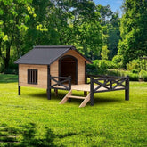 Outdoor Large Cabin Style Wooden Kennel With Porch - Zenvra