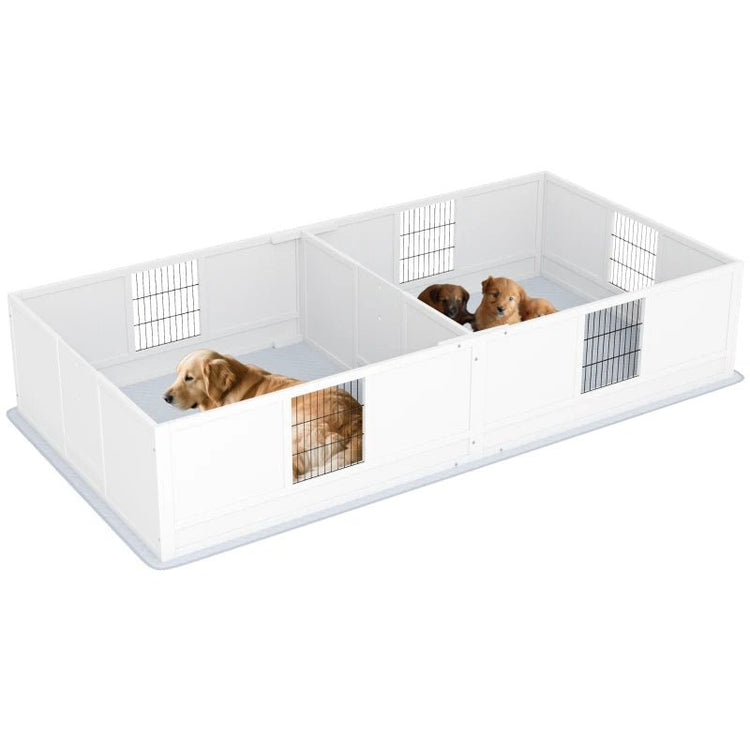 PawHut Two Rooms Design Dog Whelping Box With Washable Pee Pad, Adjustable Door, For Large Breed Dogs - Zenvra