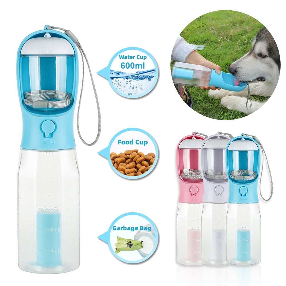 Portable Cat Dog Water Bottle Food Feeder Drinker Poop Dispenser 3 In 1 Leak - proof Multifunctional Dog Water Bottle Pet Products - Zenvra